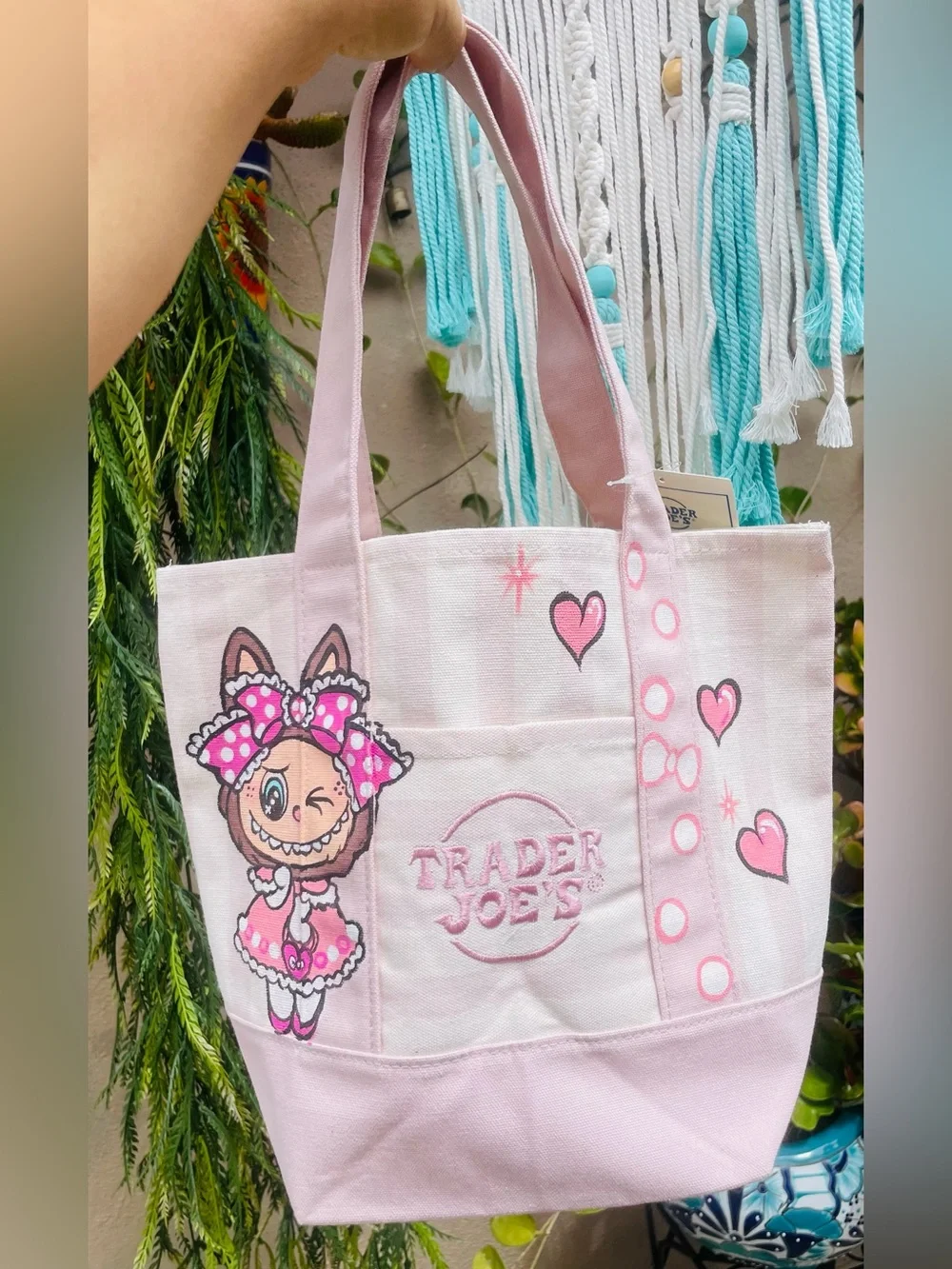 Trader Joe's mini canvas tote bag, hand painted